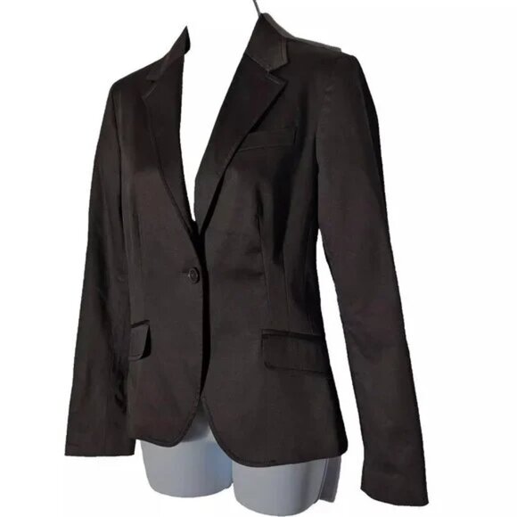 ZARA basic BLAZER jacket 97% COTTON Sz MED 1 BUTTON BROWN MADE in SPAIN ** A GEM - Picture 2 of 11